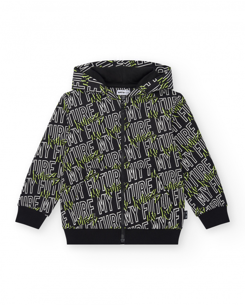 Boys' sweatshirt in black with a hood and side pockets.
