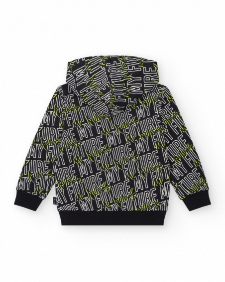 Boys' sweatshirt in black with a hood and side pockets.
