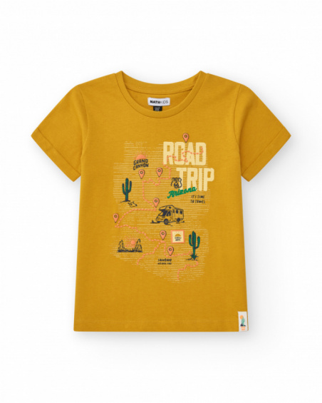 Boys' short-sleeve T-shirt in mustard with a front print.