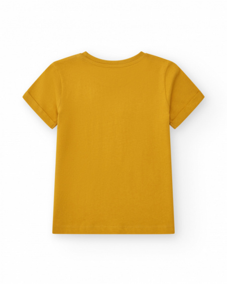 Boys' short-sleeve T-shirt in mustard with a front print.