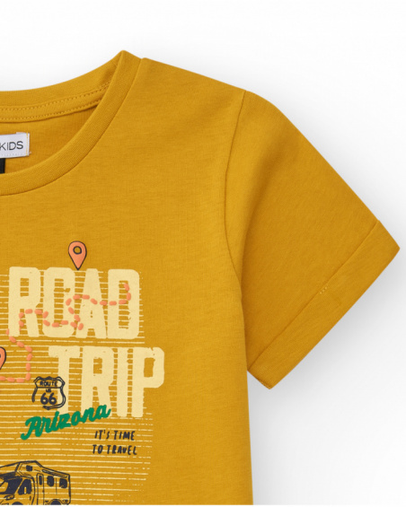 Boys' short-sleeve T-shirt in mustard with a front print.