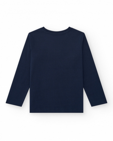 Boys' long-sleeve T-shirt in blue with an adventure-themed design.