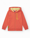 Sweatshirt for boys in red with hood and zipper