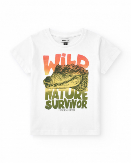 T-shirt for boys in white with crocodile print and message