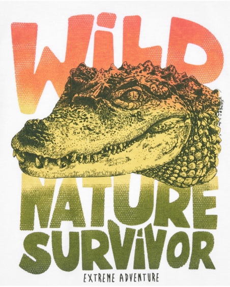 T-shirt for boys in white with crocodile print and message