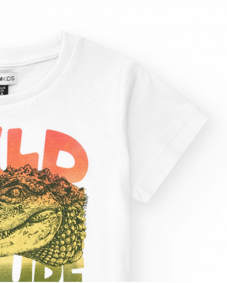 T-shirt for boys in white with crocodile print and message