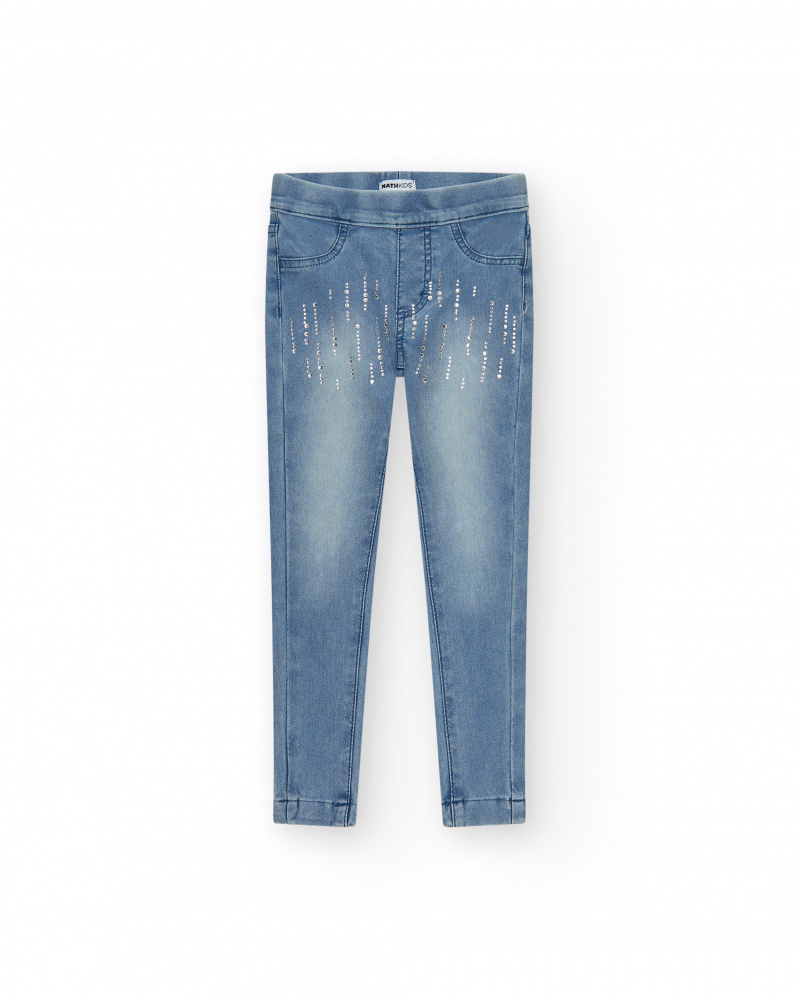 Pants for girls in blue with shiny details and stretch fabric
