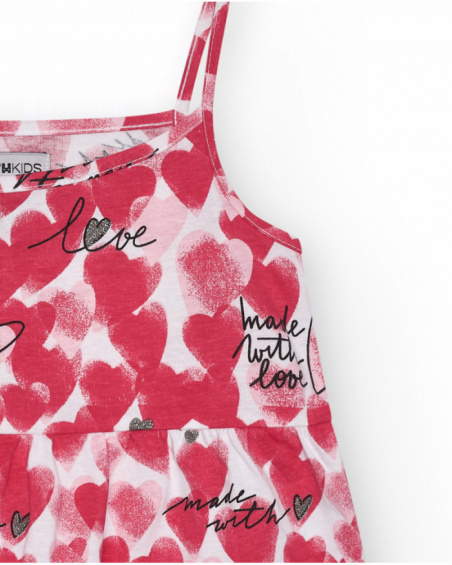 Sleeveless T-shirt for girls in red and white with printed hearts.