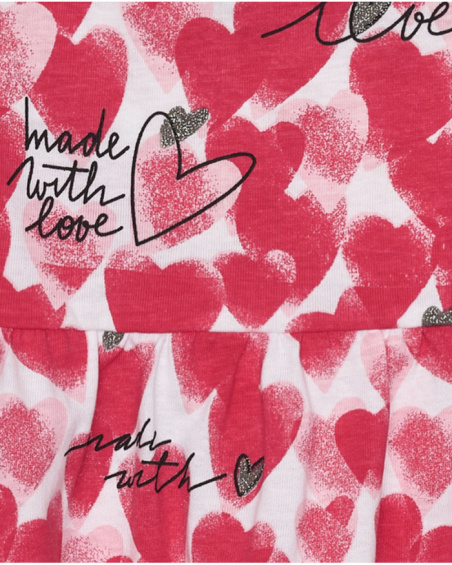 Sleeveless T-shirt for girls in red and white with printed hearts.