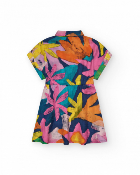 Multicolor dress for girls with a shirt collar and button closure.