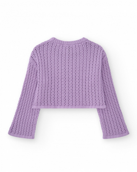 Jersey para niña en lila de manga larga y cuello redondo