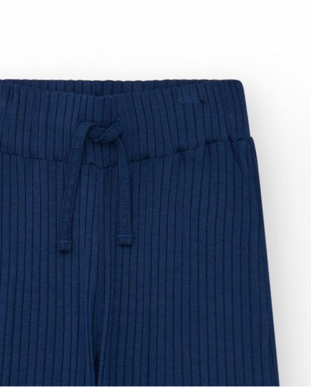 Blue pants for girls with an elastic waistband and adjustable drawstring.