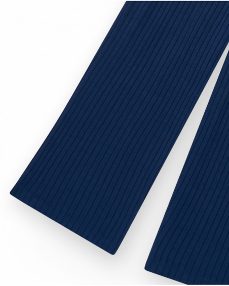 Blue pants for girls with an elastic waistband and adjustable drawstring.
