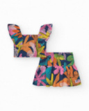 Blouse and skirt set for girls with a multicolor floral print.