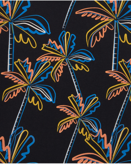 Black T-shirt for boys with a tropical print.