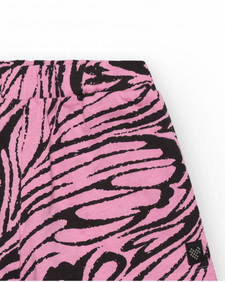 Pink shorts for girls with an animal print and an elastic waistband.