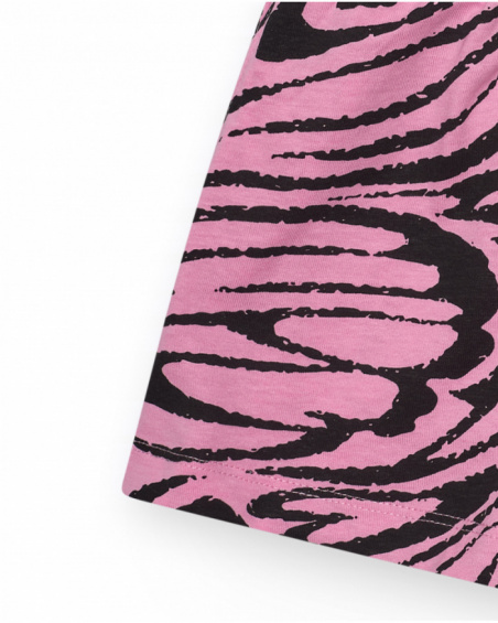 Pink shorts for girls with an animal print and an elastic waistband.