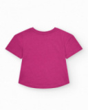 Pink short-sleeve T-shirt for girls with a front message. Pink short-sleeve T-shirt for girls with a front message.