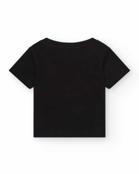 Black short-sleeve T-shirt for girls with a shiny heart.