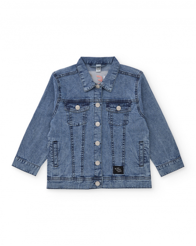Cazadora vaquera para niño en azul con bolsillos frontales