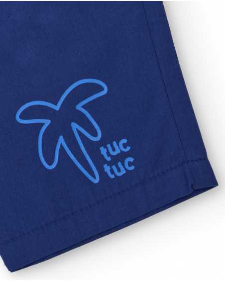 Bermuda para niño en azul con estampado de palmera