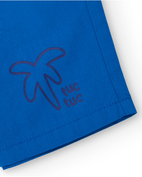 Bermuda para niño en azul eléctrico con estampado de palmera