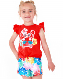 Outfit for girls with red crab T-shirt and floral shorts