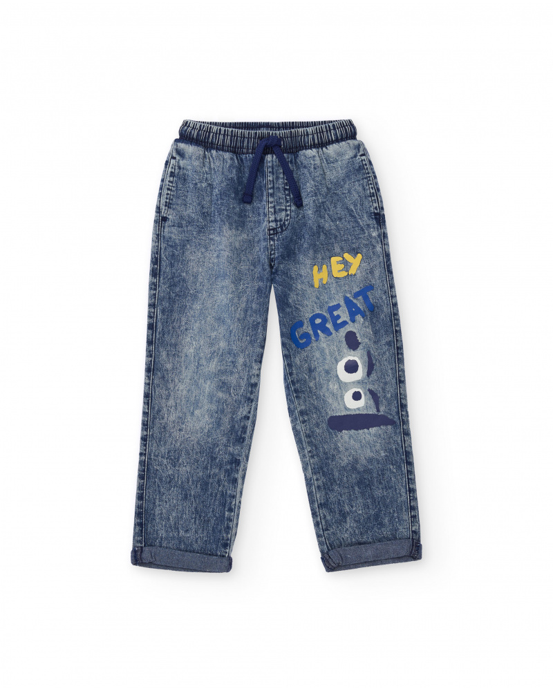 Pantalón vaquero para niño con estampado gráfico y cintura ajustable