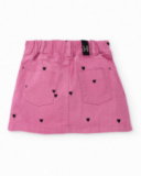 Girl's pink mini skirt with hearts and diagonal zipper