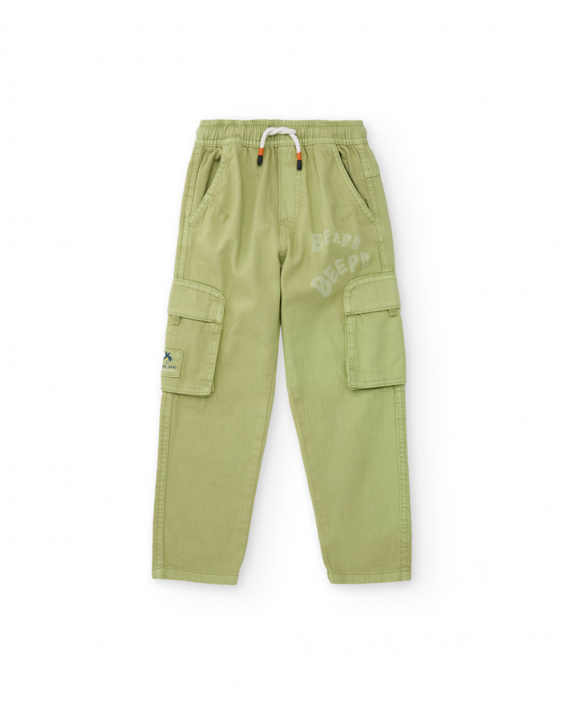 Pantalón cargo de niño en verde con estampado “BEEP BEEP”