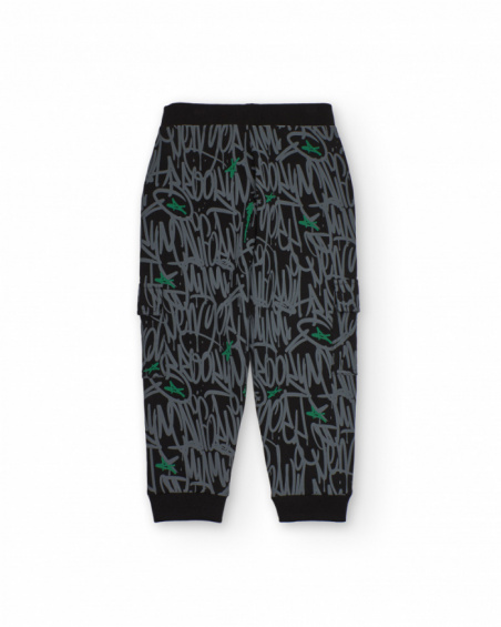 Black jogger pants for boys with urban graphic print