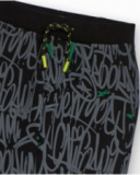 Black jogger pants for boys with urban graphic print