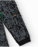 Black jogger pants for boys with urban graphic print