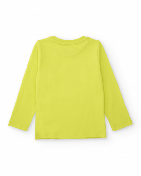 Lime green long sleeve T-shirt for boys with box print