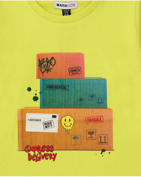 Lime green long sleeve T-shirt for boys with box print