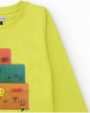 Lime green long sleeve T-shirt for boys with box print