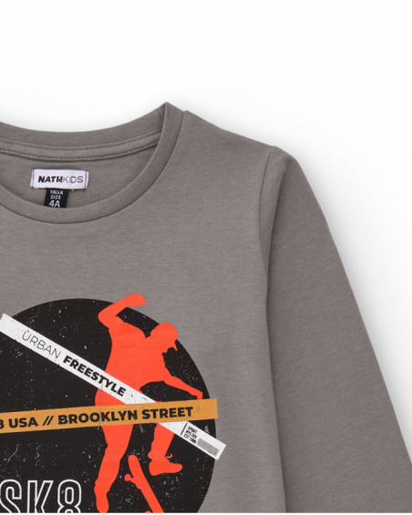 Boys’ grey long sleeve t-shirt with skater print