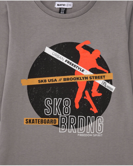 Boys’ grey long sleeve t-shirt with skater print