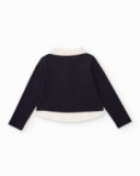 Navy blue long-sleeve polo shirt for girls with contrast collar