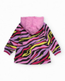 Girls’ fleece dress with multicolor print and faux fur hood