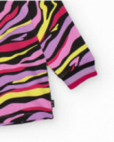 Girls’ fleece dress with multicolor print and faux fur hood