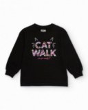 Black girls’ sweatshirt with "CAT WALK" print