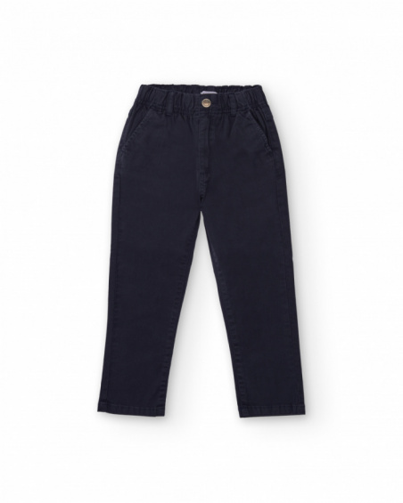 Navy blue twill trousers for boys with elastic waistband