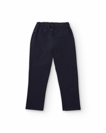 Navy blue twill trousers for boys with elastic waistband