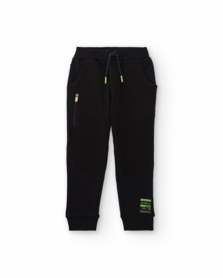 Black jogger pants for boys with green details
