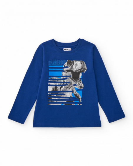 Blue long sleeve t-shirt for boys with dinosaur print