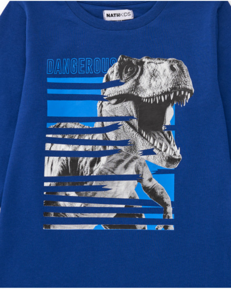 Blue long sleeve t-shirt for boys with dinosaur print