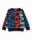 Boys' knitted sweater with multicolored lettering