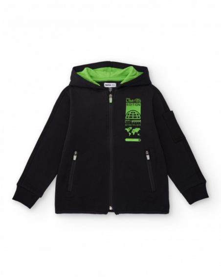Black hoodie for boys with neon green print