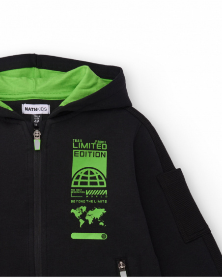 Black hoodie for boys with neon green print